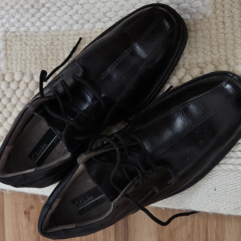 Clarks Mens Black Leather Lace-up Oxford Dress Shoes 10